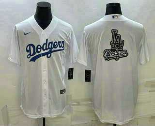 Mens Los Angeles Dodgers White Team Big Logo Cool Base Stitched Baseball Jerseys
